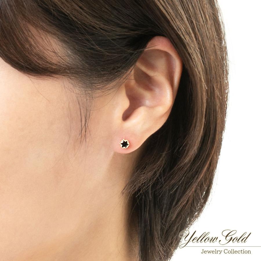 オニキス ピアス 18金 シンプル レディース 18K イエロー
