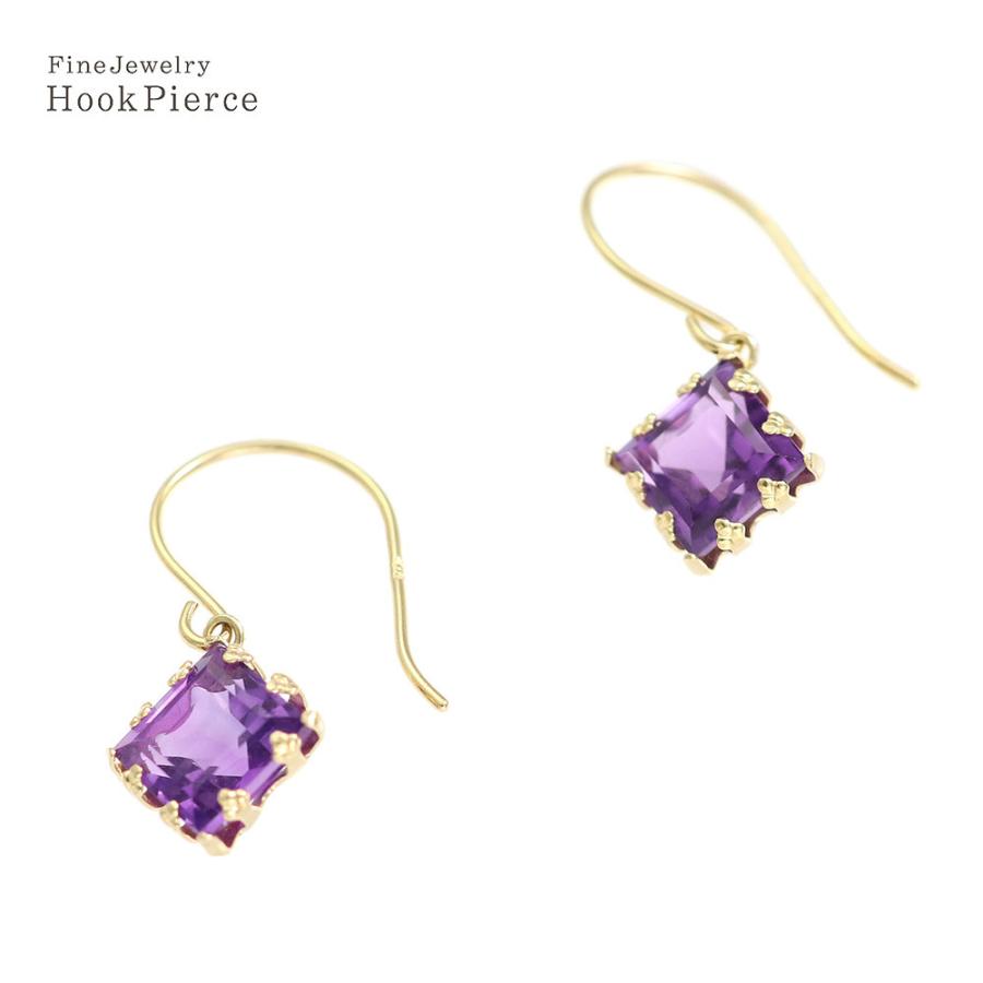 アメジスト ピアス 18金 レディース イエローゴールド 18K K18