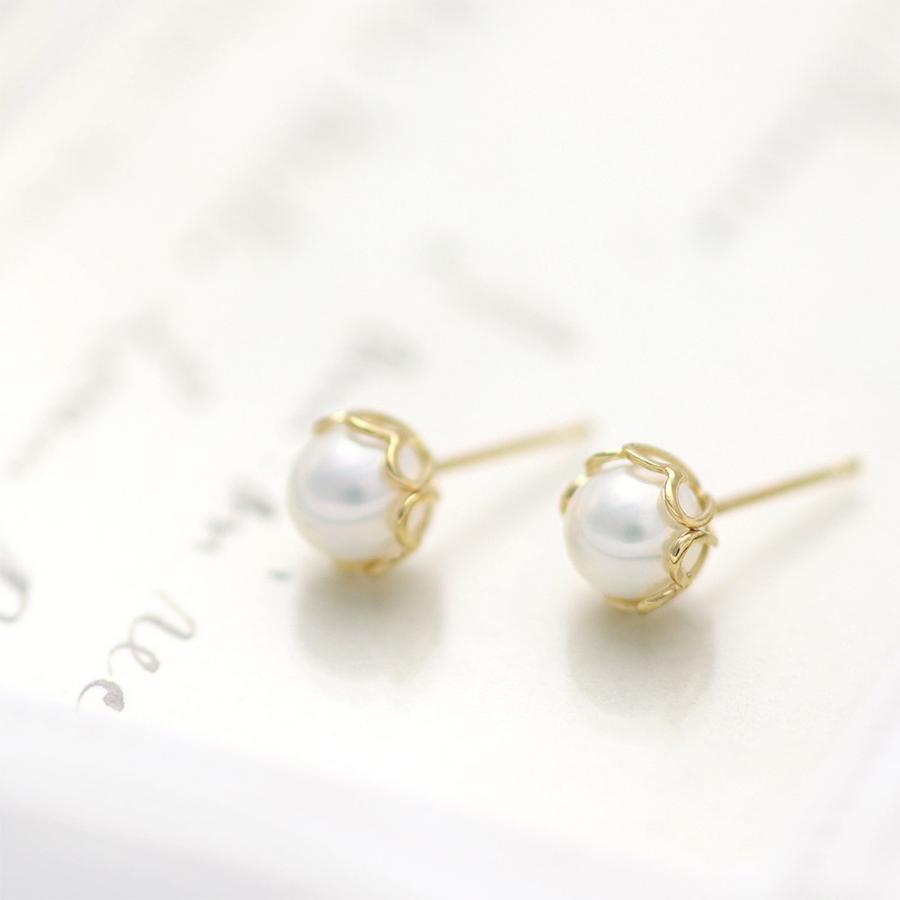 パール ピアス 18金 イエローゴールド 淡水真珠 K18 18K