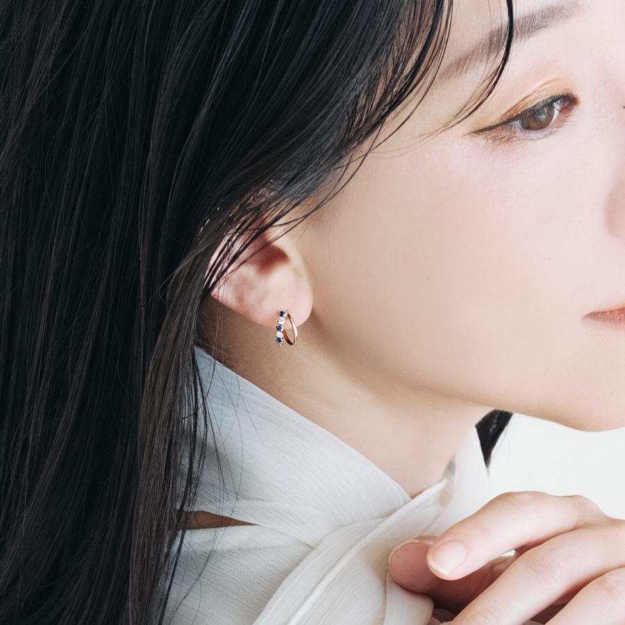 ピアス 18金 フープ サファイア レディース 18K イエローゴールド 9月