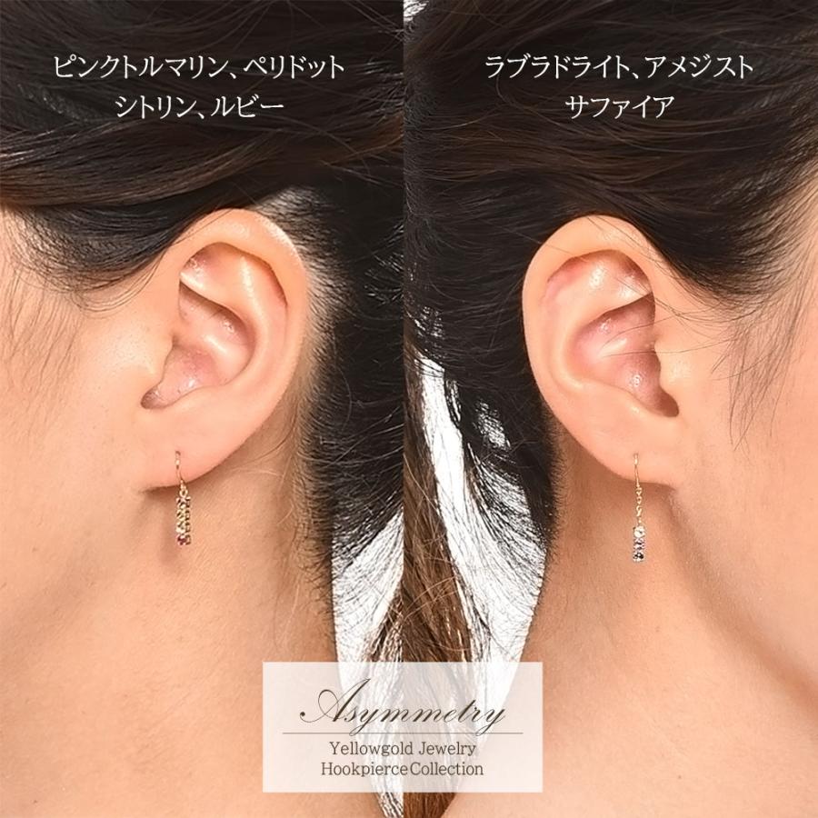 フックピアス 18K イエローゴールド ルビー サファイア トルマリン 