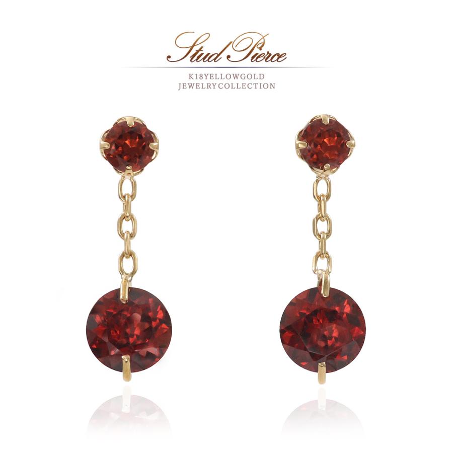 K18 18金 イエローゴールド ガーネット　チェーンピアス ガーネット ピアス 18K イエローゴールド 18金 ジュエリー プレゼント
