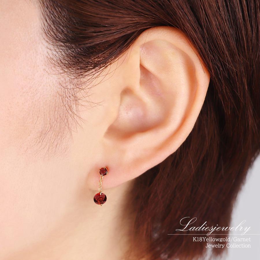 ガーネット ピアス 18K イエローゴールド 18金 ジュエリー プレゼント