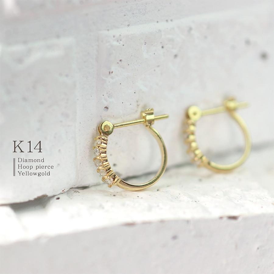 フープピアス ダイヤモンド ピアス 小さめ レディース 14K