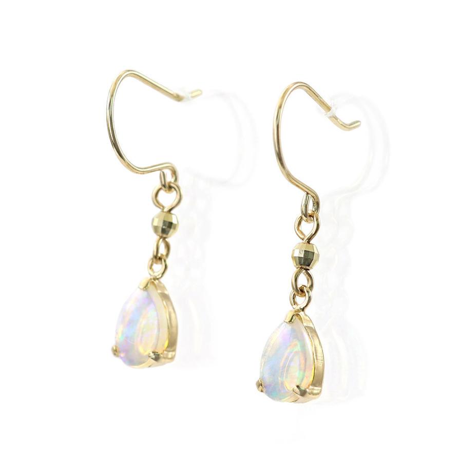 オパール ピアス イエローゴールド 揺れる ティアドロップ 雫形 涙型