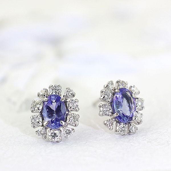 ピアス レディース 18金 タンザナイト ダイヤモンド 18K プレゼント 女性 アクセサリー K18 ホワイトゴールド 記念日 可愛い フラワー バースデープレゼントの画像