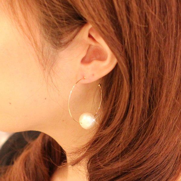 ショップレビュー ランキング Vajra フープピアス 大きめ パール レディース 可愛い アクセサリー