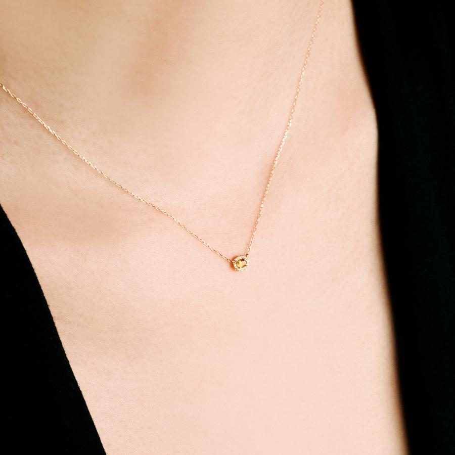 シトリン ネックレス 18K イエローゴールド ダイヤモンド レディース