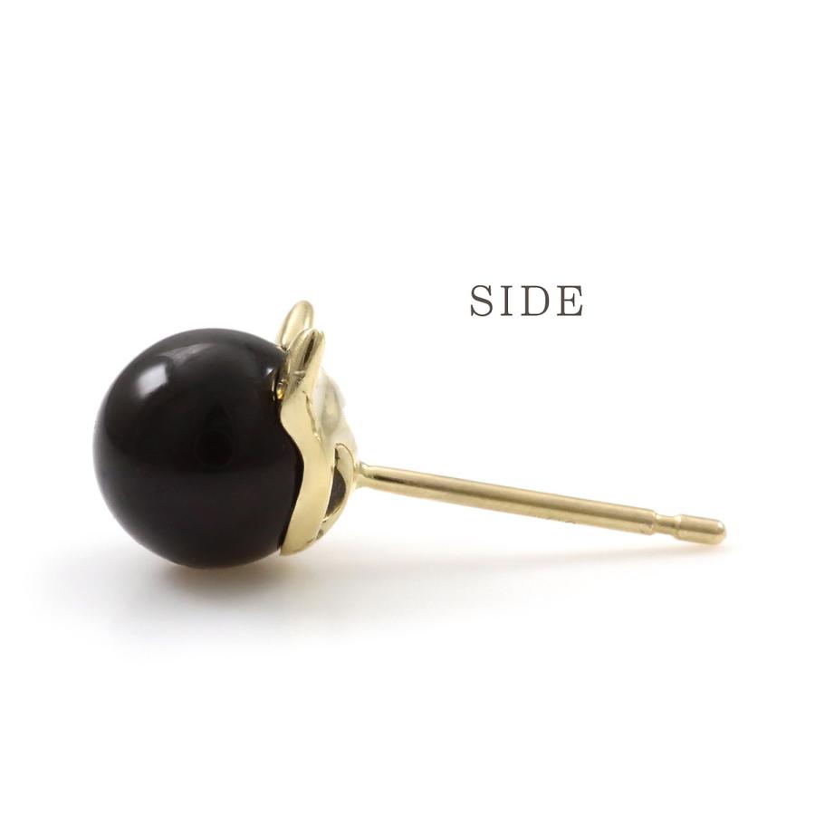 ピアス 猫 モチーフ オニキス 10金 イエローゴールド レディース