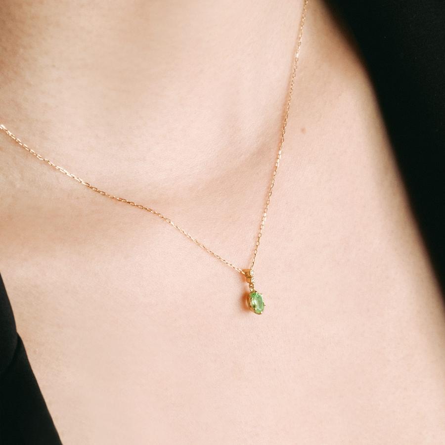 18金ネックレス ミントガーネット ダイヤモンド 18K イエローゴールド 