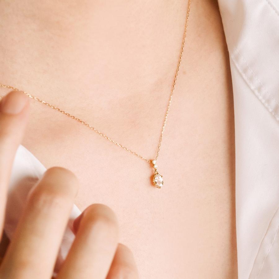 4月 誕生石 モルガナイト ネックレス ダイヤモンド 18K イエローゴールド 長め 上品 可愛い 18金 K18 記念日 プレゼント ピンク色 母の日ギフト 花以外_3