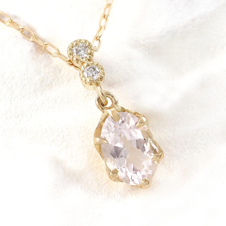 4月 誕生石 モルガナイト ネックレス ダイヤモンド 18K イエローゴールド 長め 上品 可愛い 18金 K18 記念日 プレゼント ピンク色 母の日ギフト 花以外_7