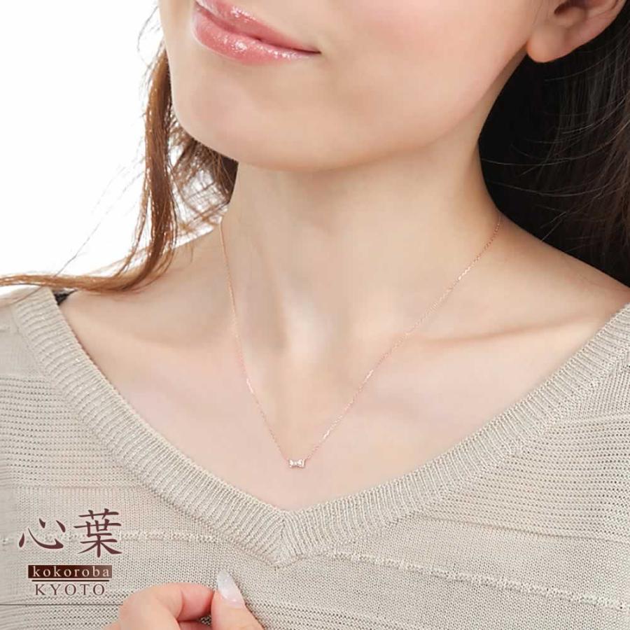 18金ルビーとダイヤモンドのリボンネックレス 心葉（kokoroba） ダイヤモンド ネックレス リボン 可愛い ルビー