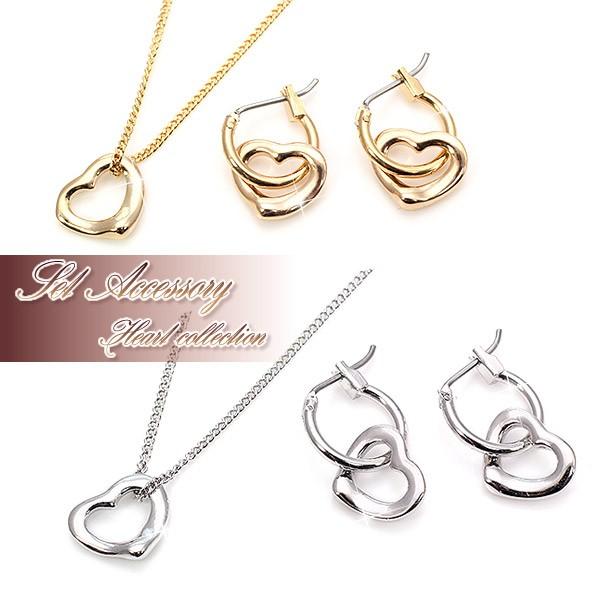ネックレス ピアス セット ハート 可愛い フープピアス レディース