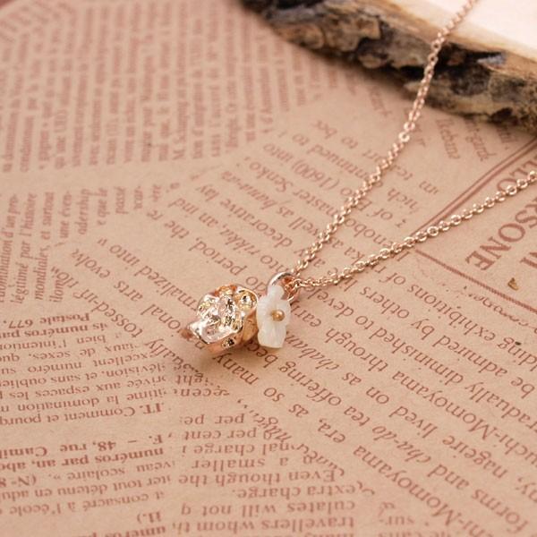 ネックレス レディース スカル ドクロ ピンクゴールド ハイビスカス