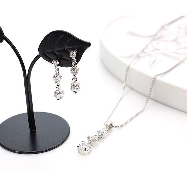 ネックレス ピアス セット スリーストーン シルバー シンプル