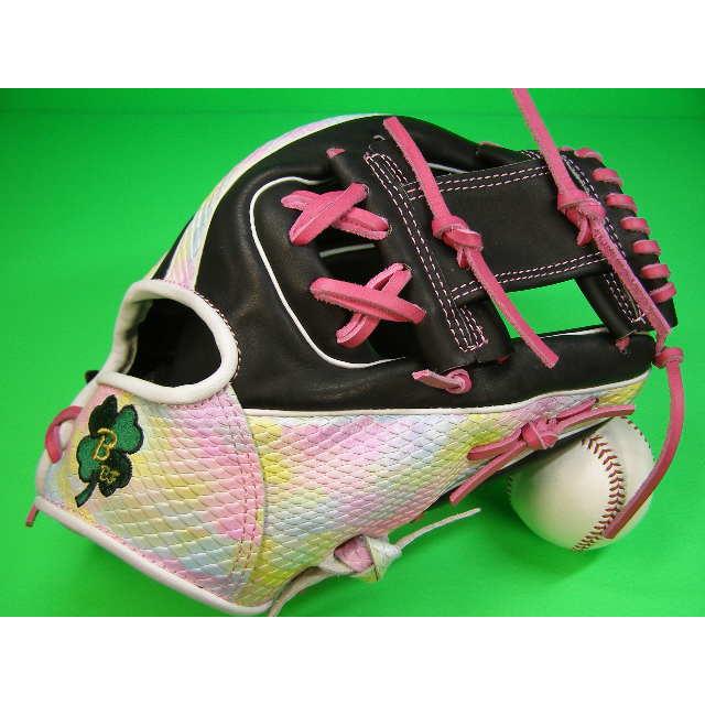 型付け加工済み ベースボールフィールド オールラウンド用 型押し革 グラデーション×ピンク×ブラック 硬式野球用 ソフトボール用 硬式グローブ 珍しい 珍品 | BELGARD
