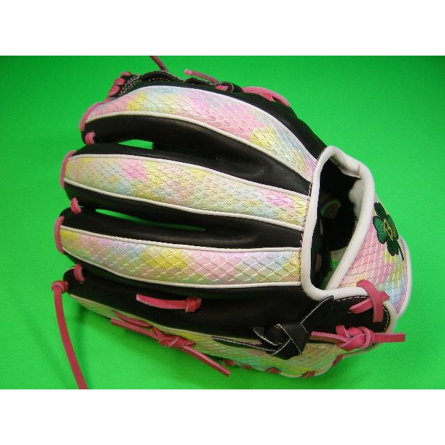 型付け加工済み ベースボールフィールド オールラウンド用 型押し革 グラデーション×ピンク×ブラック 硬式野球用 ソフトボール用 硬式グローブ 珍しい 珍品 | BELGARD | 02