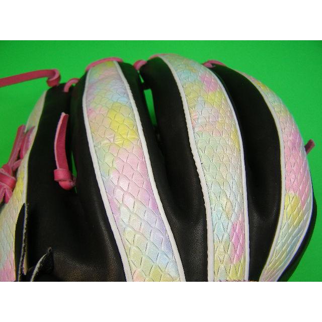 型付け加工済み ベースボールフィールド オールラウンド用 型押し革 グラデーション×ピンク×ブラック 硬式野球用 ソフトボール用 硬式グローブ 珍しい 珍品 | BELGARD | 04