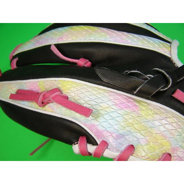 型付け加工済み ベースボールフィールド オールラウンド用 型押し革 グラデーション×ピンク×ブラック 硬式野球用 ソフトボール用 硬式グローブ 珍しい 珍品 | BELGARD | 06