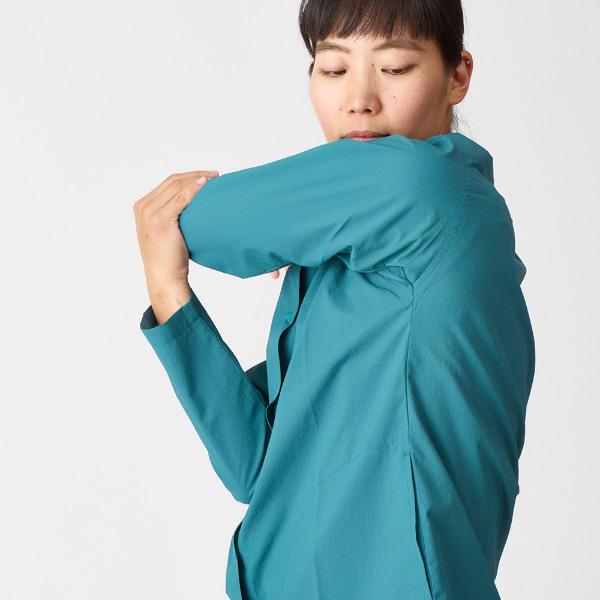 AXESQUIN ヒュッテ シャツ ナイロン 長袖 襟 登山 軽量 L ブルー 特価・返品交換不可】アクシーズクイン ヒュッテ シャツ レディース