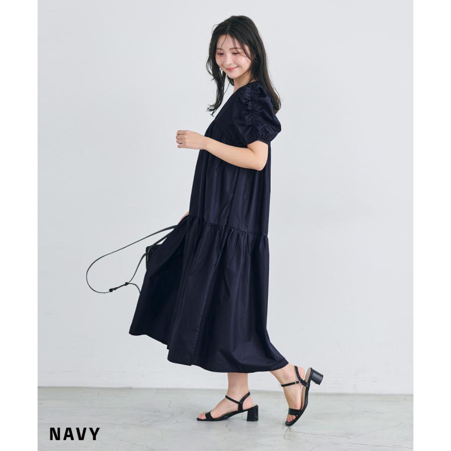 パフスリーブロングワンピース｜パフスリーブ 半袖 ロング ワンピース