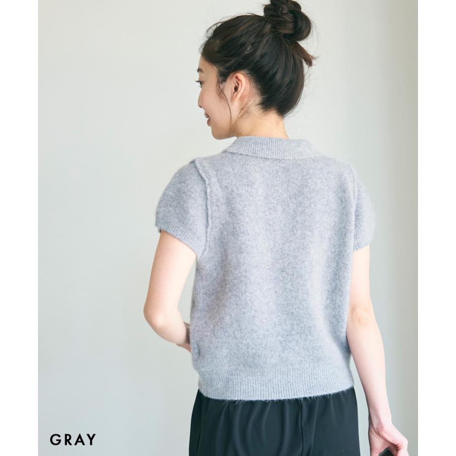 半袖ポロ｜ニット レディース トップス 半袖 襟付き ポロ 冬 春