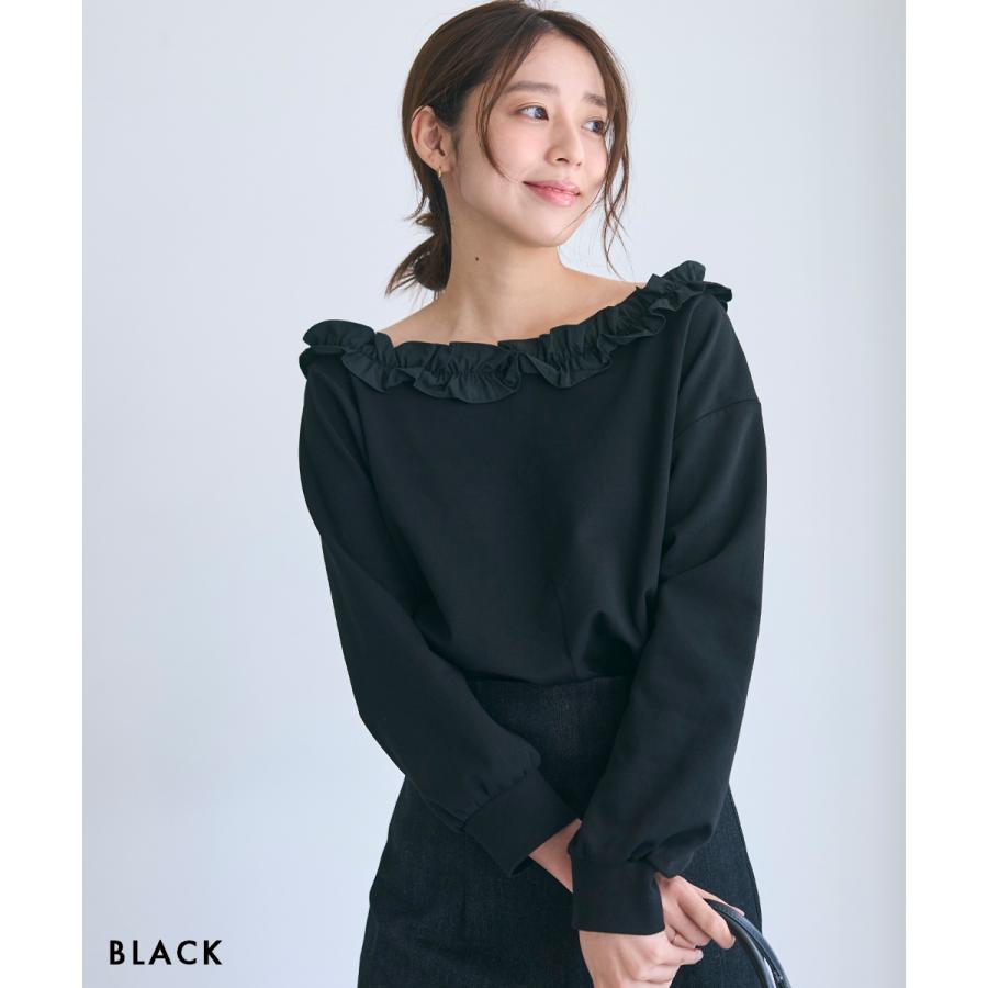 フリルワンショルダースウェットトップス｜ ベーシック 長袖 トップス