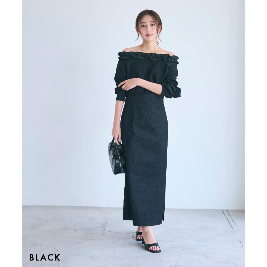 フリルワンショルダースウェットトップス｜ ベーシック 長袖 トップス