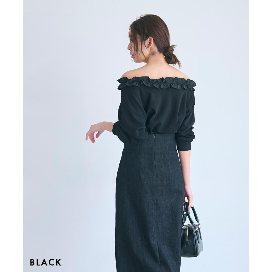 フリルワンショルダースウェットトップス｜ ベーシック 長袖 トップス