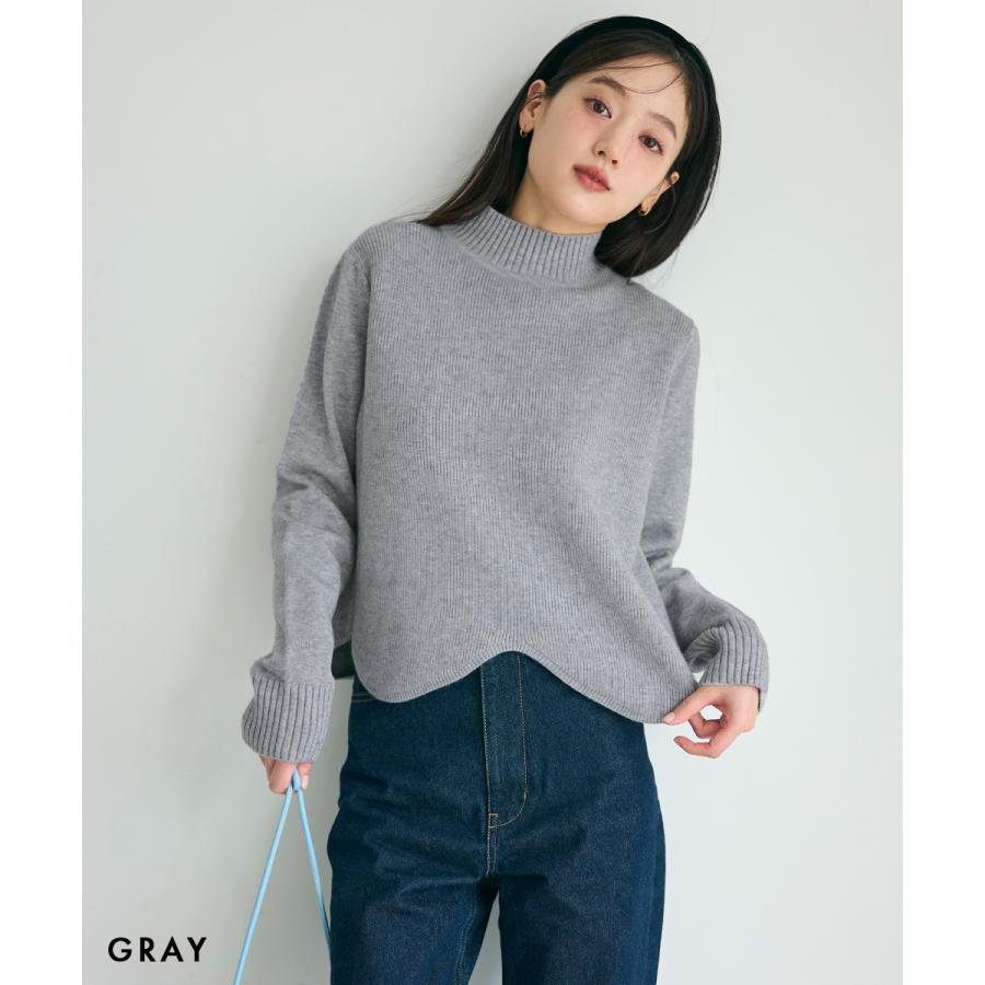 裾スカラップニット｜スカラップ ハイネック ニット ベーシック 長袖