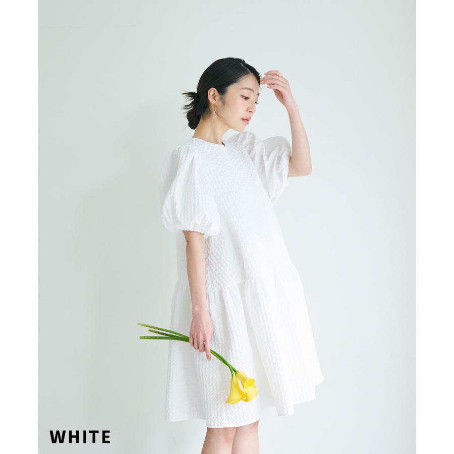 MIYU DESIGN】パフスリーブジャガードワンピース｜ワンピース
