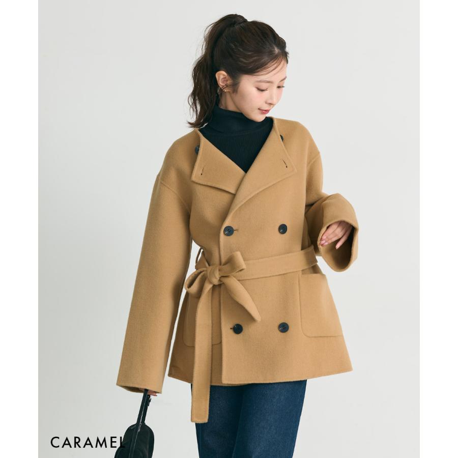 HARUKA DESIGN】ノーカラー2WAYリバーミドルコート｜アウター ウール