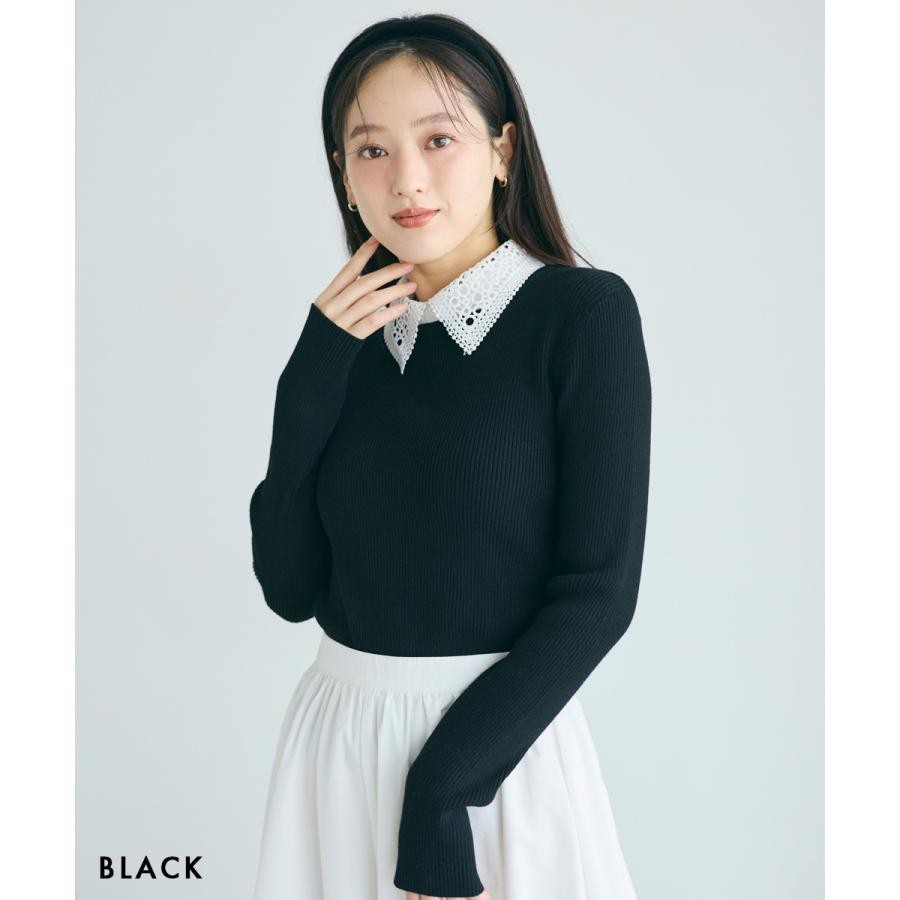 2TYPE襟付きリブニット｜ニット トップス 取り外し襟 つけ襟