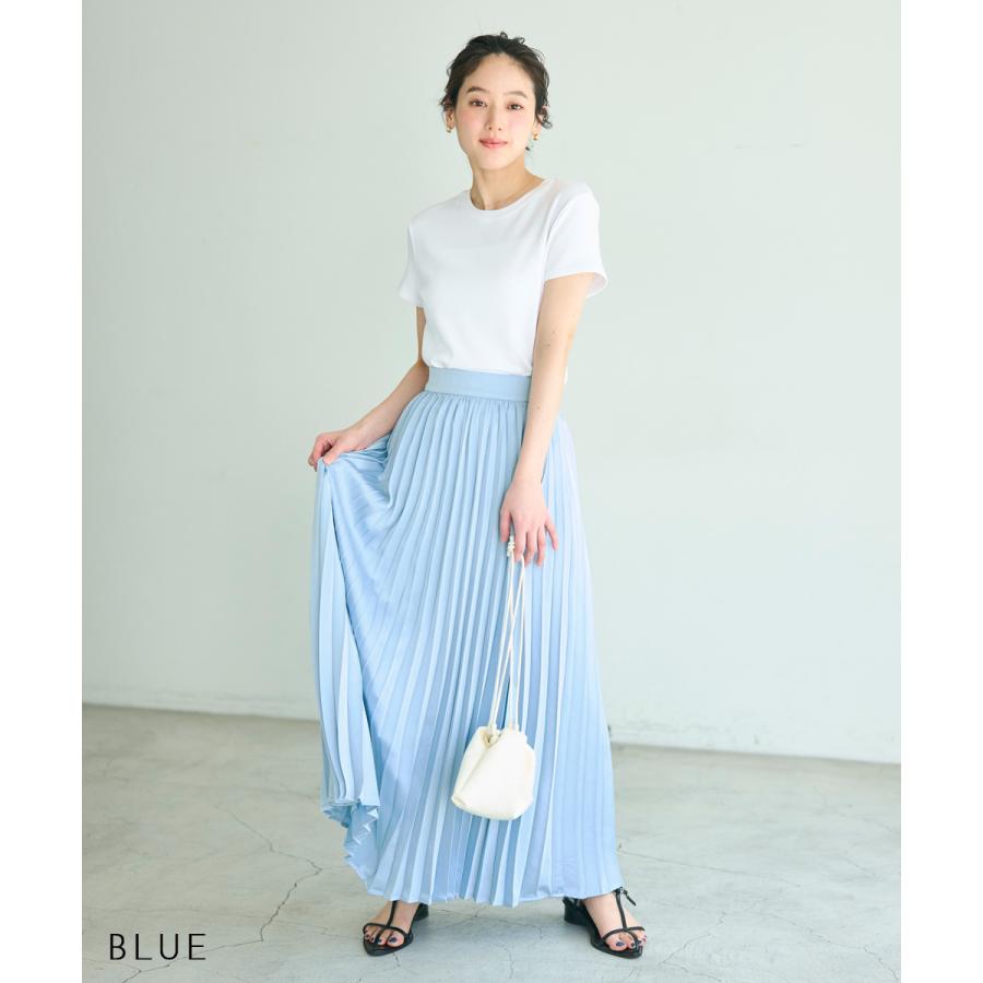【MEYON DESIGN】サテンプリーツスカート｜ロングスカート プリーツスカート プリーツ ロング ロング丈 体型カバー Aライン ストレッチ  【宅配便】の画像
