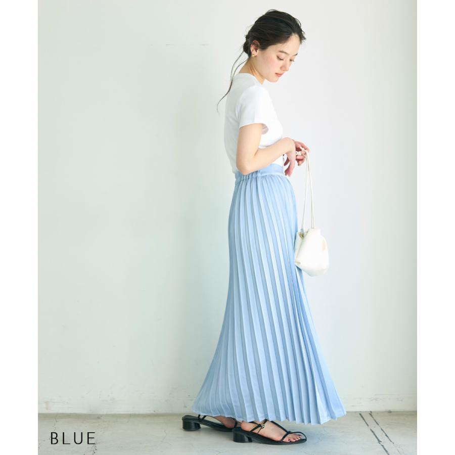 【MEYON DESIGN】サテンプリーツスカート｜ロングスカート プリーツスカート プリーツ ロング ロング丈 体型カバー Aライン ストレッチ  【宅配便】の画像