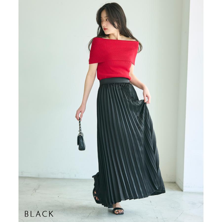 【MEYON DESIGN】サテンプリーツスカート｜ロングスカート プリーツスカート プリーツ ロング ロング丈 体型カバー Aライン ストレッチ  【宅配便】の画像