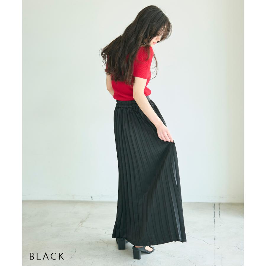 【MEYON DESIGN】サテンプリーツスカート｜ロングスカート プリーツスカート プリーツ ロング ロング丈 体型カバー Aライン ストレッチ  【宅配便】の画像