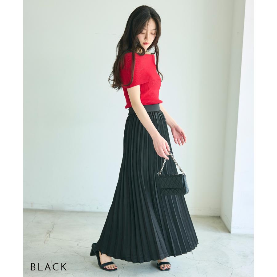 【MEYON DESIGN】サテンプリーツスカート｜ロングスカート プリーツスカート プリーツ ロング ロング丈 体型カバー Aライン ストレッチ  【宅配便】の画像