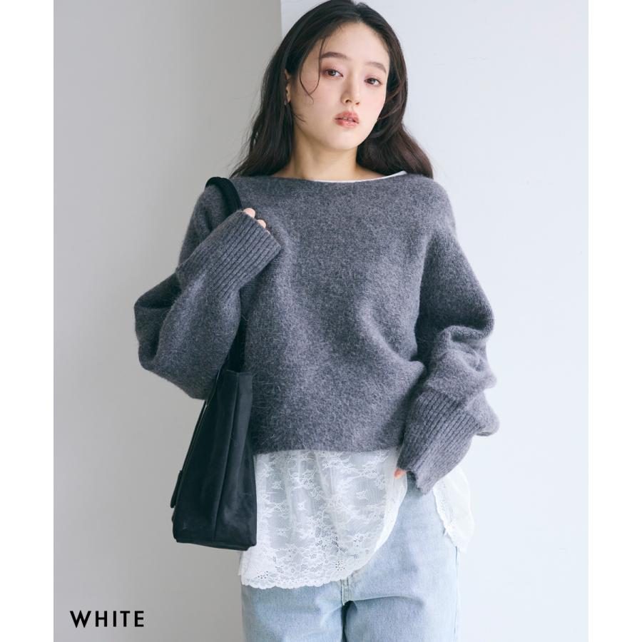 裾レースロングTシャツ｜裾レース カットソー トップス 長袖 インナー