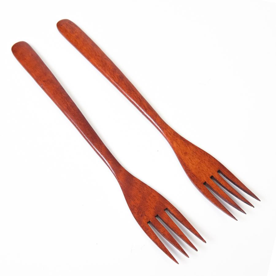 [徳成]フォーク（木製漆塗り/20.5cm/丸め型）2本セット｜冷たさを感じにくいやさしい口当たりの木のフォーク TAB-202 [食品衛生法適合品] | 