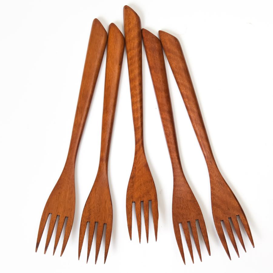 [徳成] フォーク (木製漆塗り/20.5cm/斜め型）5本セット｜家族や来客にも使いやすい木製フォークセット TAB-501 [食品衛生法適合品] | 