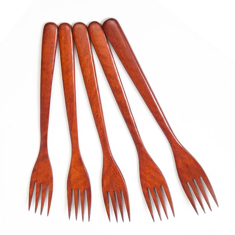 [徳成]フォーク（木製漆塗り/20.5cm/丸め型）5本セット｜サラダやパスタをより美味しく味わえる、ナチュラルな木のフォーク TAB-502 [食品衛生法適合品] | 