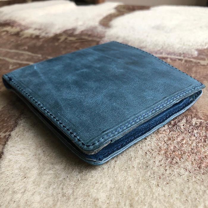 正式的 上質な馬革の柔らかさメンズ二つ折り財布 馬革 Wolf Dog 本革 軽量 コンパクト 青 ネイビーブルー 柔らかい レディース メンズ ウォレット 二つ折り財布 財布