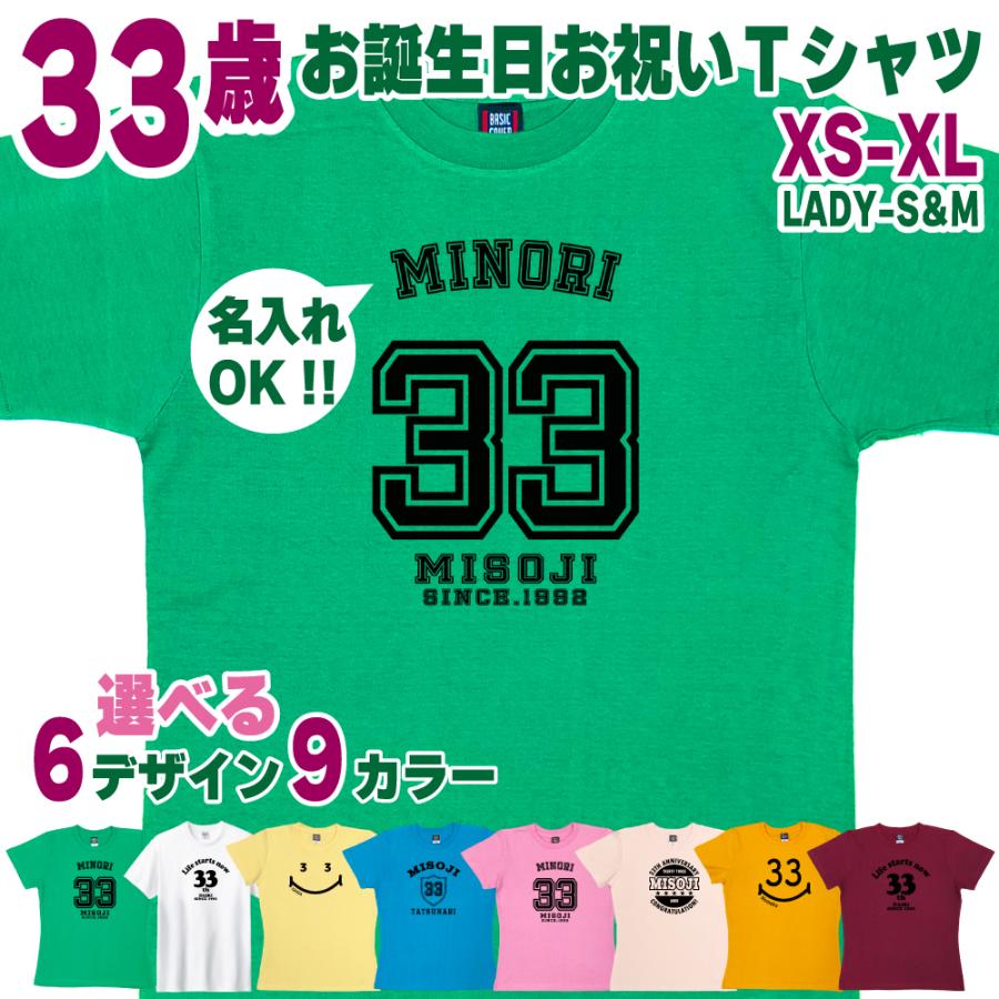 33歳 誕生日 プレゼント Tシャツ 名入れ 名前 プリント 三十路 男性 アラサー 上司 ギフト おもしろ 面白 女性 オリジナル 半袖 おしゃれ 安い 1501 1500 085 | BASIC COVER