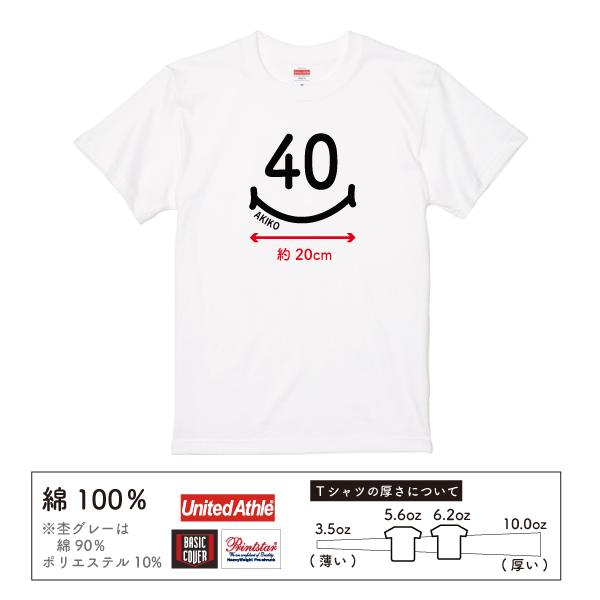 名入れ Tシャツ 40歳 プレゼント スマイル 四十路 四十歳 男性 女性 夫婦 お揃い ペア 父 母 40代 お祝い 面白 親 誕生日 ギフト 半袖 オリジナル 1501 1500 085 | BASIC COVER | 06