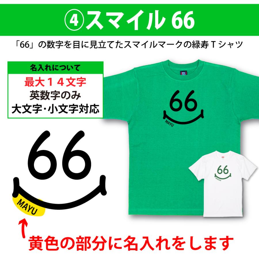 緑寿 66歳 66歳のお祝い 65歳 プレゼント 名入れ Tシャツ 男性 女性 退職 退職祝い 父 母 上司 友人 六十六歳 六十五歳 緑 グリーン 何歳 何色 1500/1501/5001｜basic-cover｜11