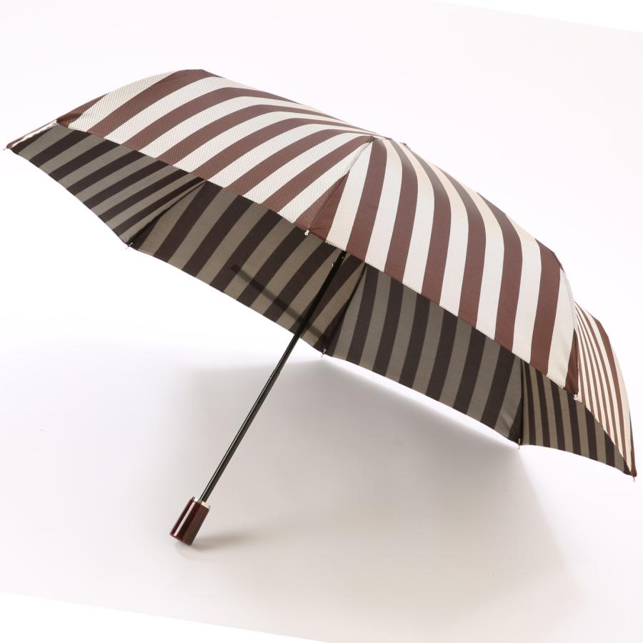 【当店限定品】Ramuda　漆塗り 折り畳み傘 ワイドストライプ  耐風骨 折りたたみ傘  58cm 漆寒竹大曲 ラムダ 甲州織  HM2005-BROWN |  | 01