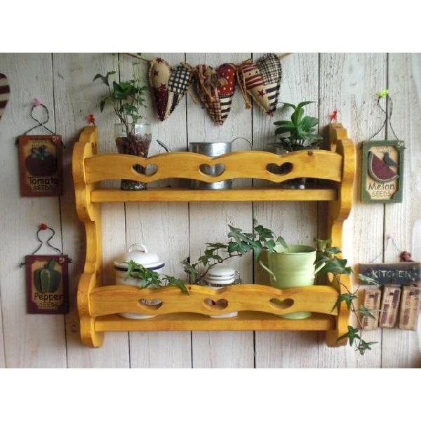 ウォールシェルフ 木製 ラック 収納 カントリー 2段かごデザインシェルフ | 