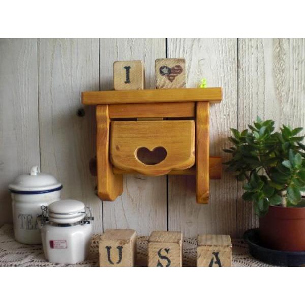 トイレ 収納 木製 かわいい ハート カントリー トイレペーパーホルダー（S） | 
